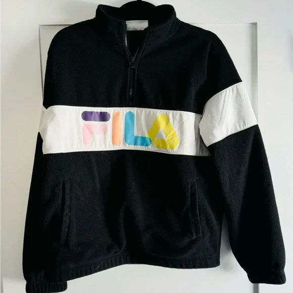 Fila Y2K Style 1/4 Zip Pullover Fleece Black Color Logo Womens Size Small - Picture 3 of 10